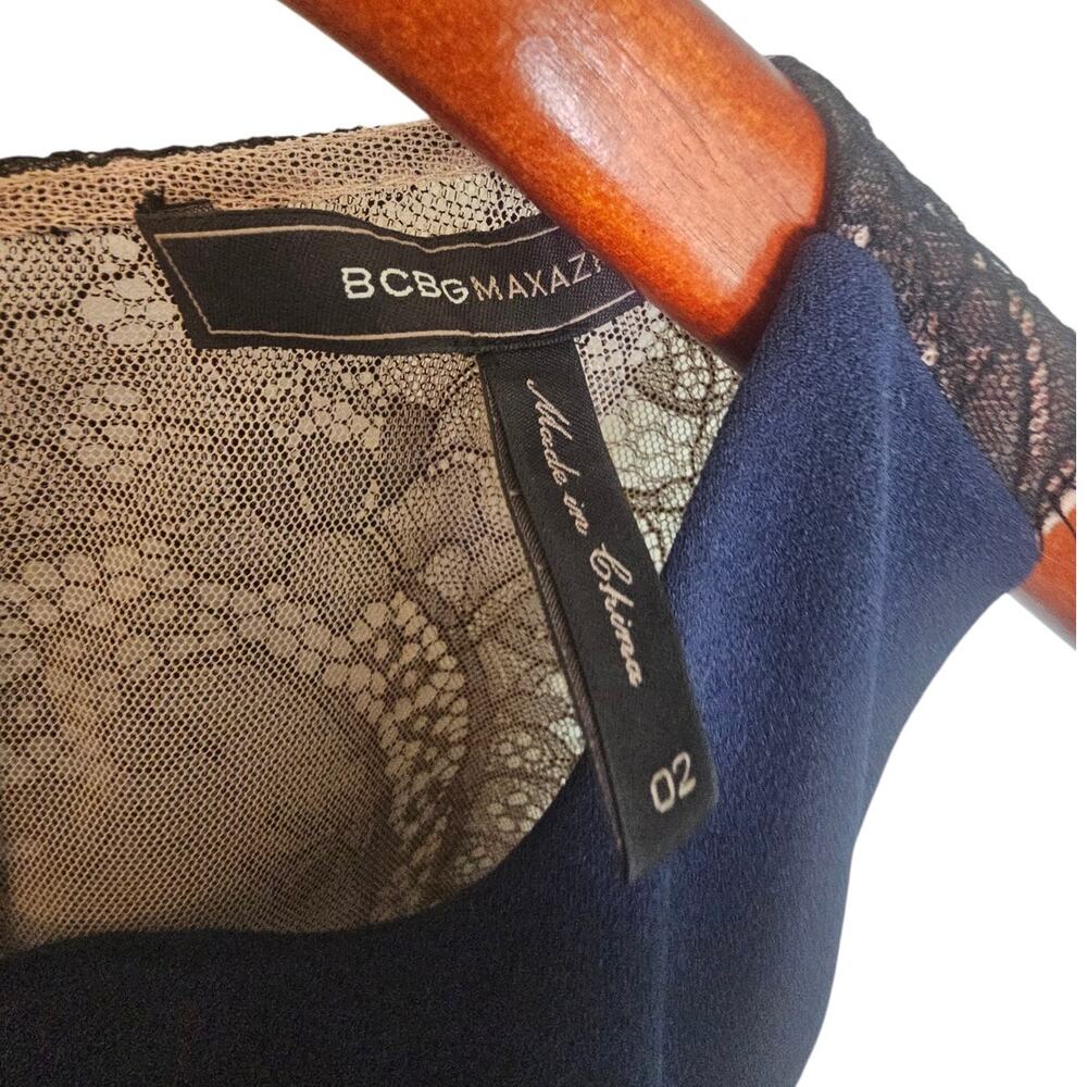 BCBG Max Azaria Navy Blue Veranna Cutout Lace-Back Elegant Gown Size 2 Tall - Picture 12 of 14